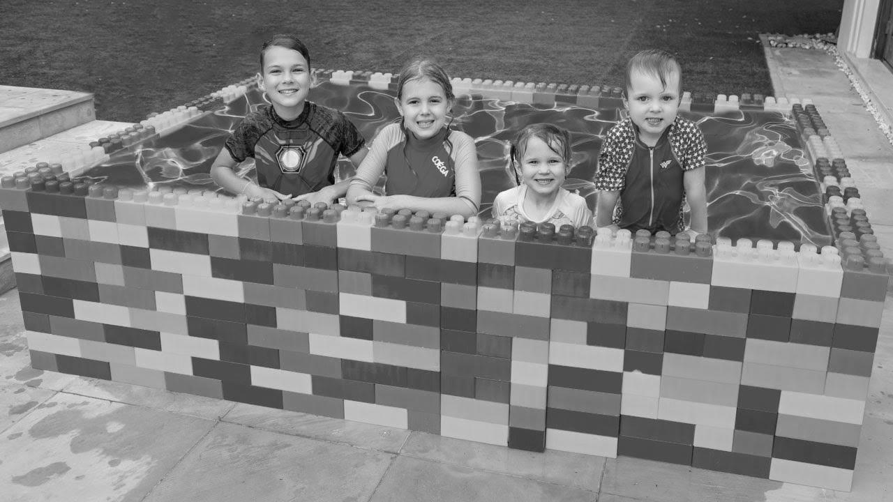 5 Kids  Swim within the Children Pool and Performs with Fun Water Toys